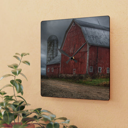 U R There Photography Stanley Road Reds Rustic Farmhouse Acrylic Analog Wall Clock