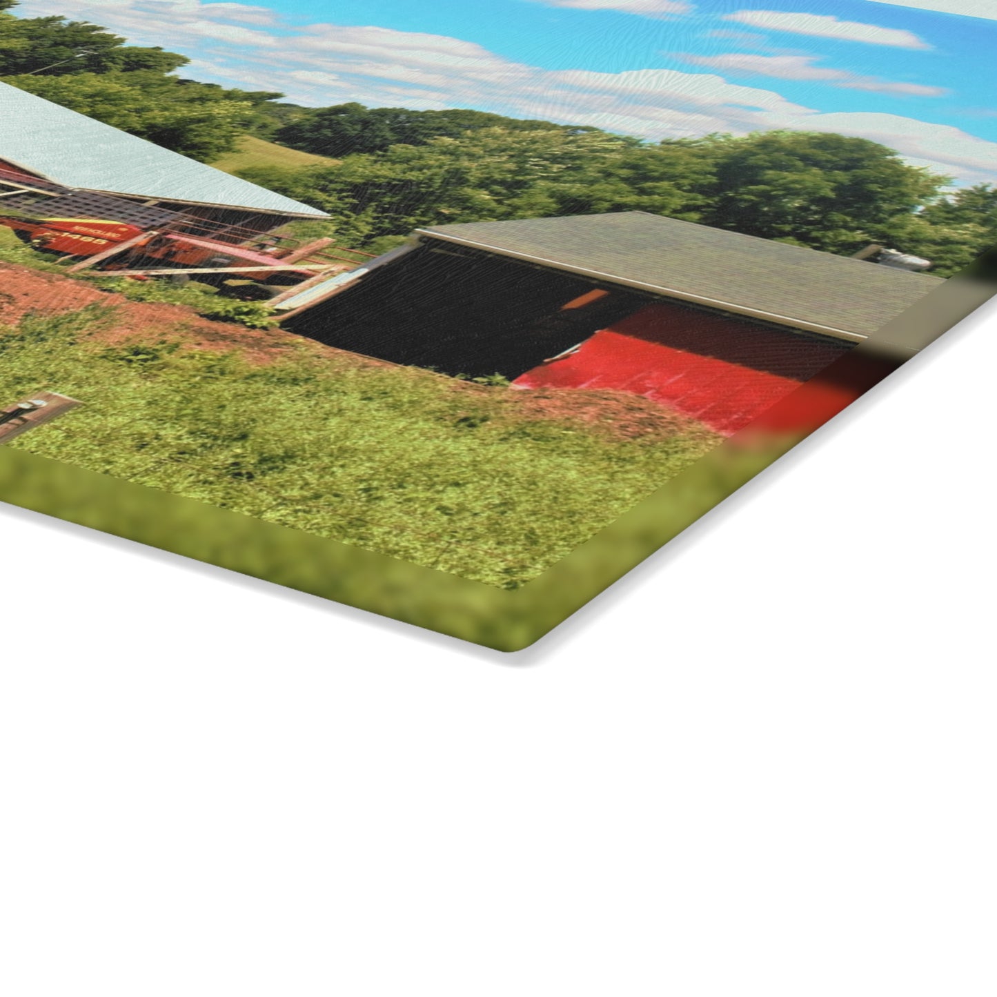 U R There Photography McKeen Lake Road Reds II Rustic Farmhouse Tempered-Glass Cutting Board