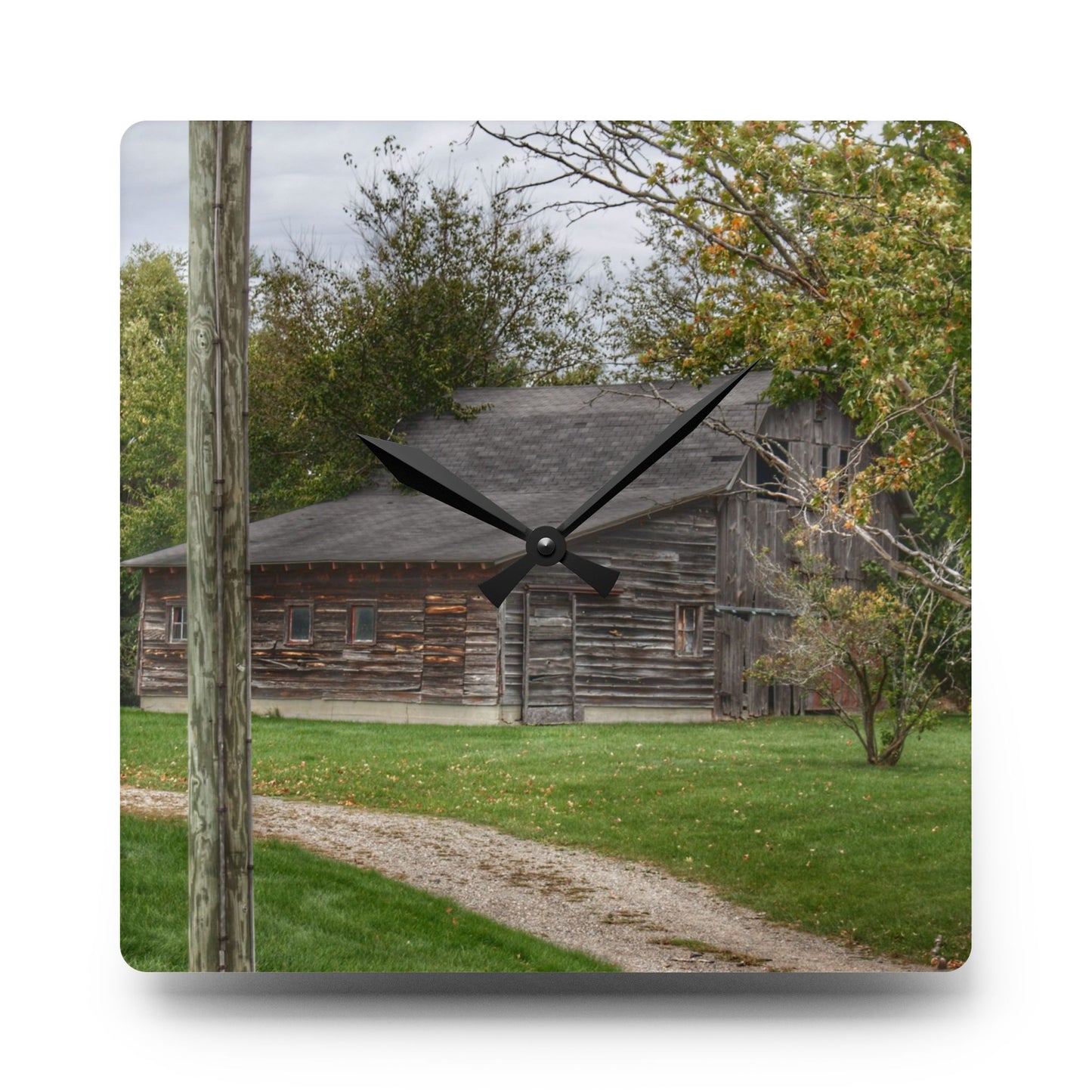 U R There Photography Hayes Road Hidden II Rustic Farmhouse Acrylic Analog Wall Clock