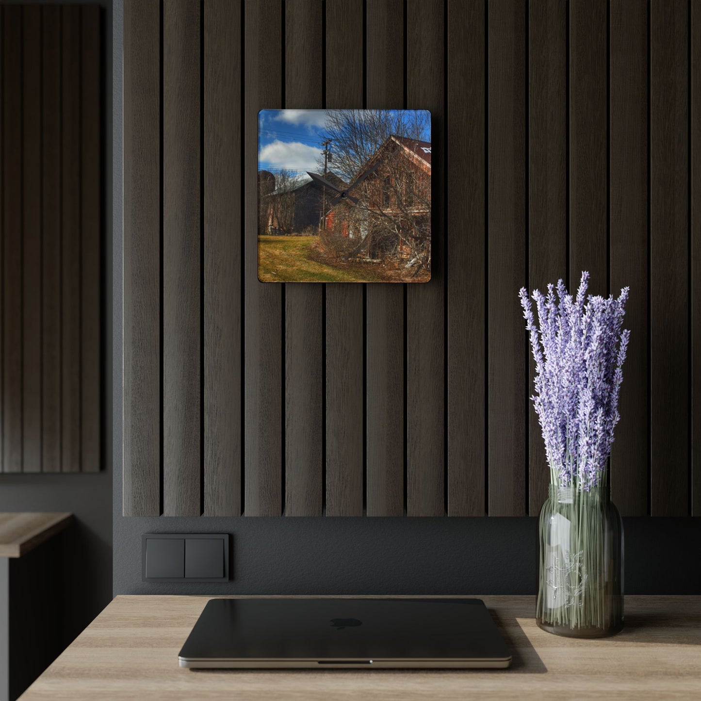 U R There Photography Buried Burnside Greys II Rustic Farmhouse Acrylic Analog Wall Clock