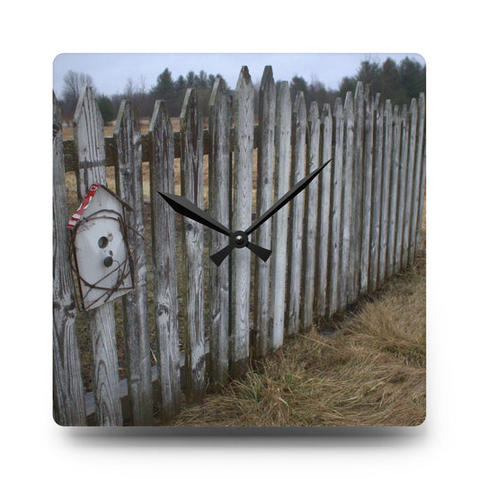 Country Fence Rustic Farmhouse Acrylic Analog Wall Clock 10.75'' × 10.75'' (Square)