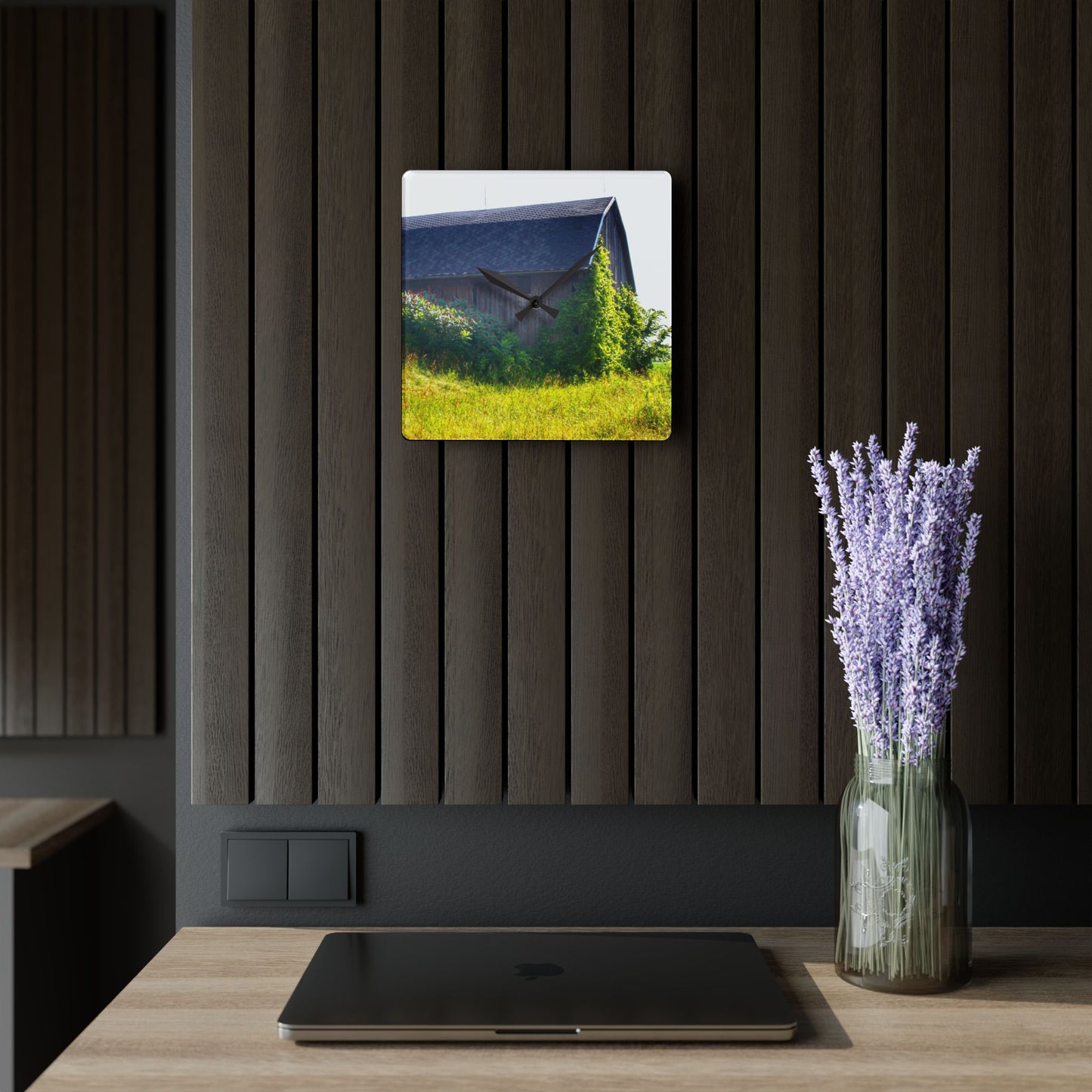 U R There Photography North Lake Pleasant Road Old Grey Rustic Farmhouse Acrylic Analog Wall Clock