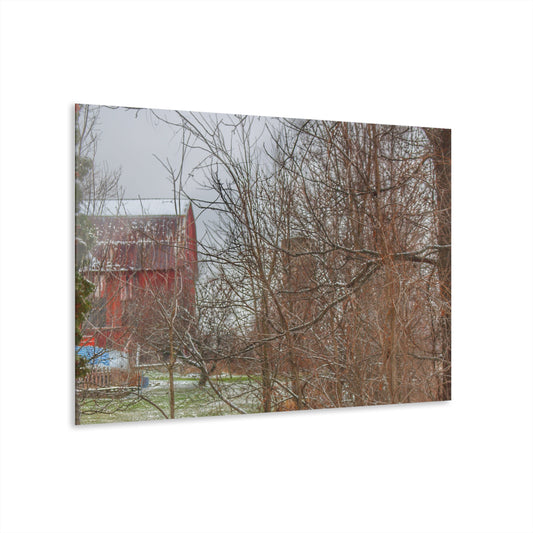 U R There Photography Hough Road Hidden Winter Red I Rustic Farmhouse Acrylic Wall Print