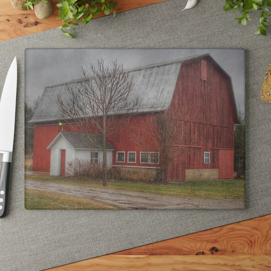 U R There Photography Bray Road Red II Rustic Farmhouse Tempered-Glass Cutting Board