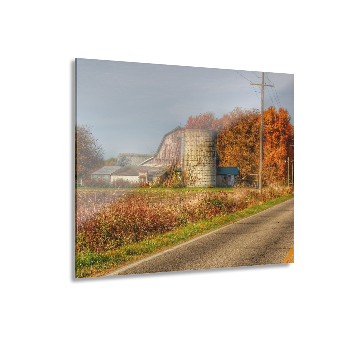 U R There Photography Plumb Creek Road Red in Fall II Rustic Farmhouse Acrylic Wall Print