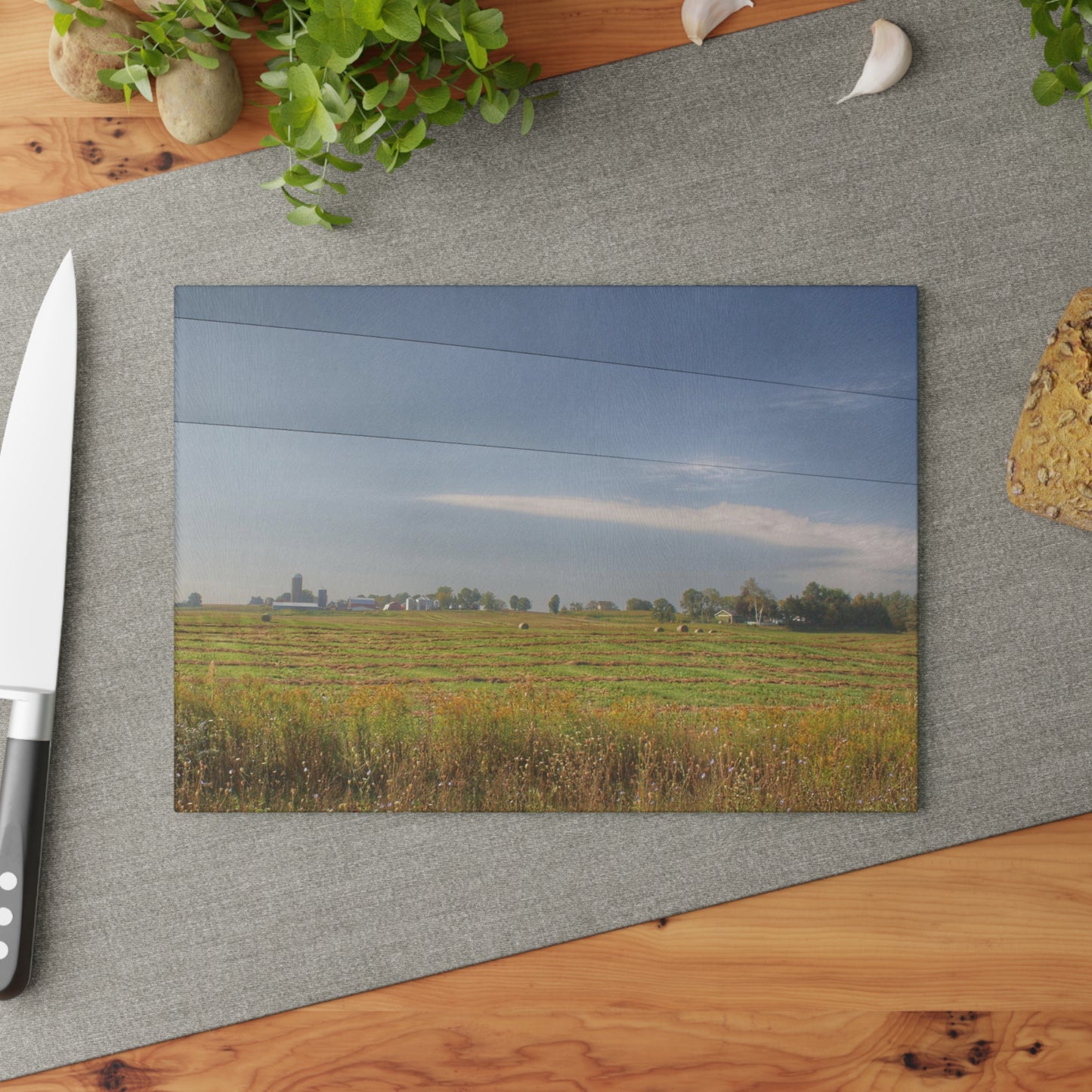 U R There Photography Farm Across the Field Rustic Farmhouse Tempered-Glass Cutting Board