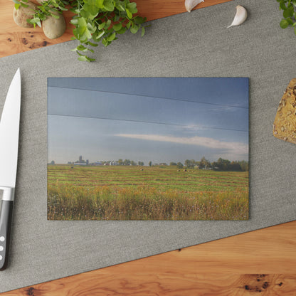 U R There Photography Farm Across the Field Rustic Farmhouse Tempered-Glass Cutting Board