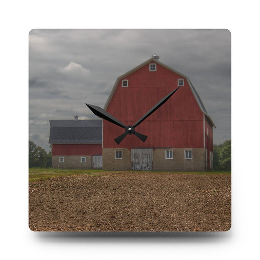 Cade Road Red I Rustic Farmhouse Acrylic Analog Wall Clock 10.75'' × 10.75'' (Square)