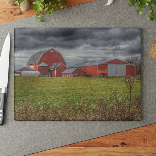 U R There Photography Castle Road Reds Rustic Farmhouse Tempered-Glass Cutting Board