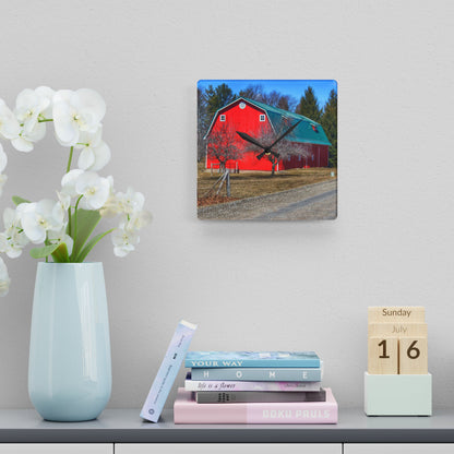 U R There Photography Campground Road Red Rustic Farmhouse Acrylic Analog Wall Clock