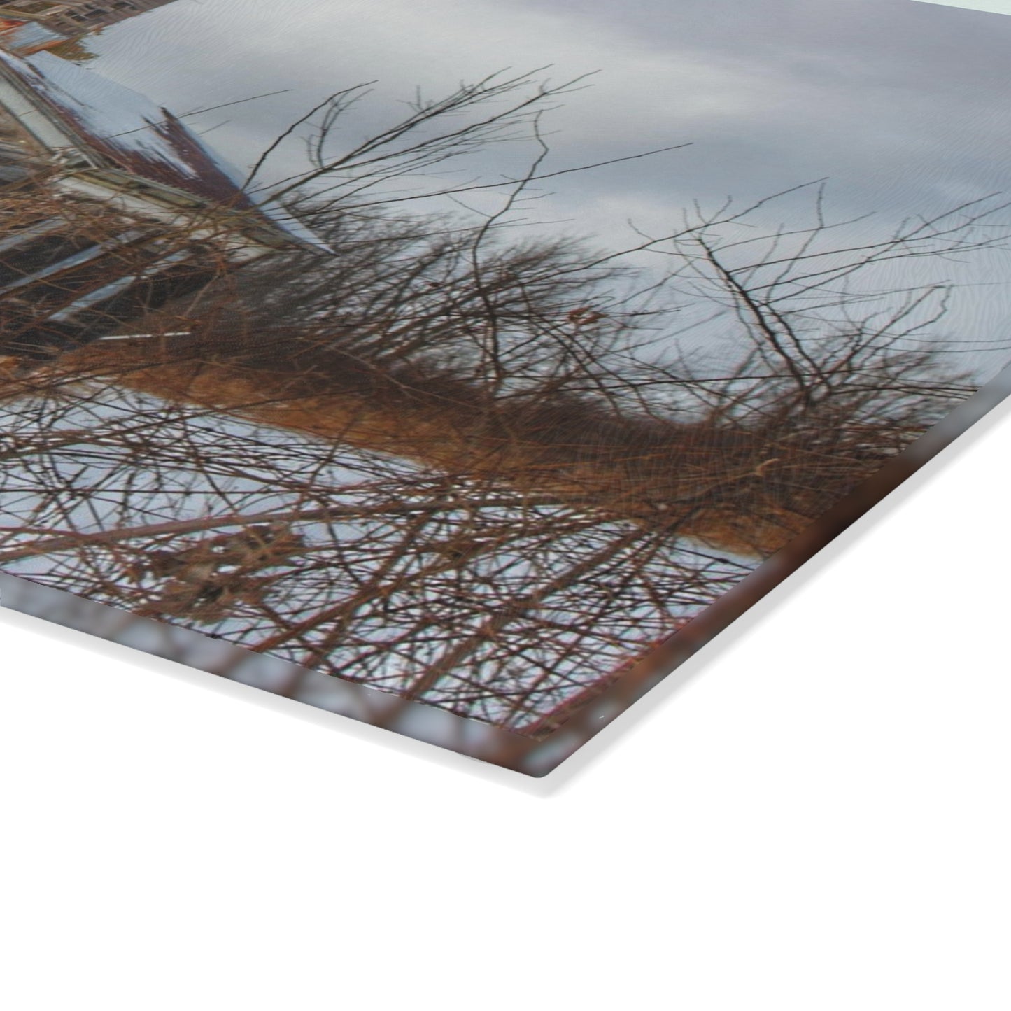 U R There Photography Vermilya Schoolhouse II Rustic Farmhouse Tempered-Glass Cutting Board