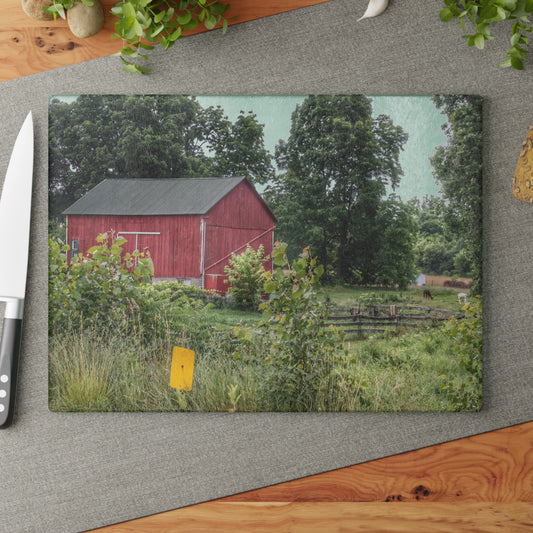 U R There Photography Clifford Road Alpaca Barn Rustic Farmhouse Tempered-Glass Cutting Board