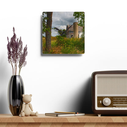 U R There Photography Hill Road Roadside Grey III Rustic Farmhouse Acrylic Analog Wall Clock