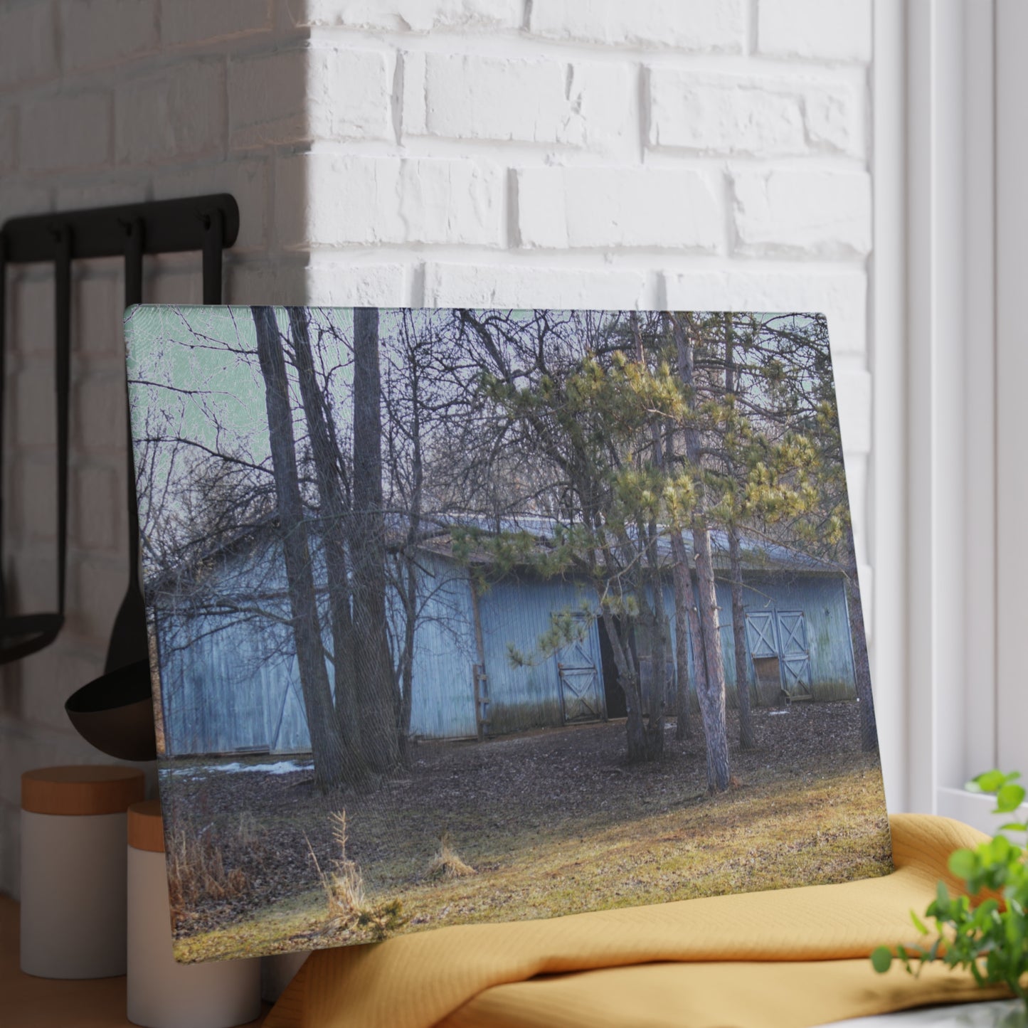 U R There Photography Hickory Lane Grey Rustic Farmhouse Tempered-Glass Cutting Board