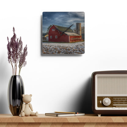 U R There Photography Mitchell Lake Road Red Rustic Farmhouse Acrylic Analog Wall Clock