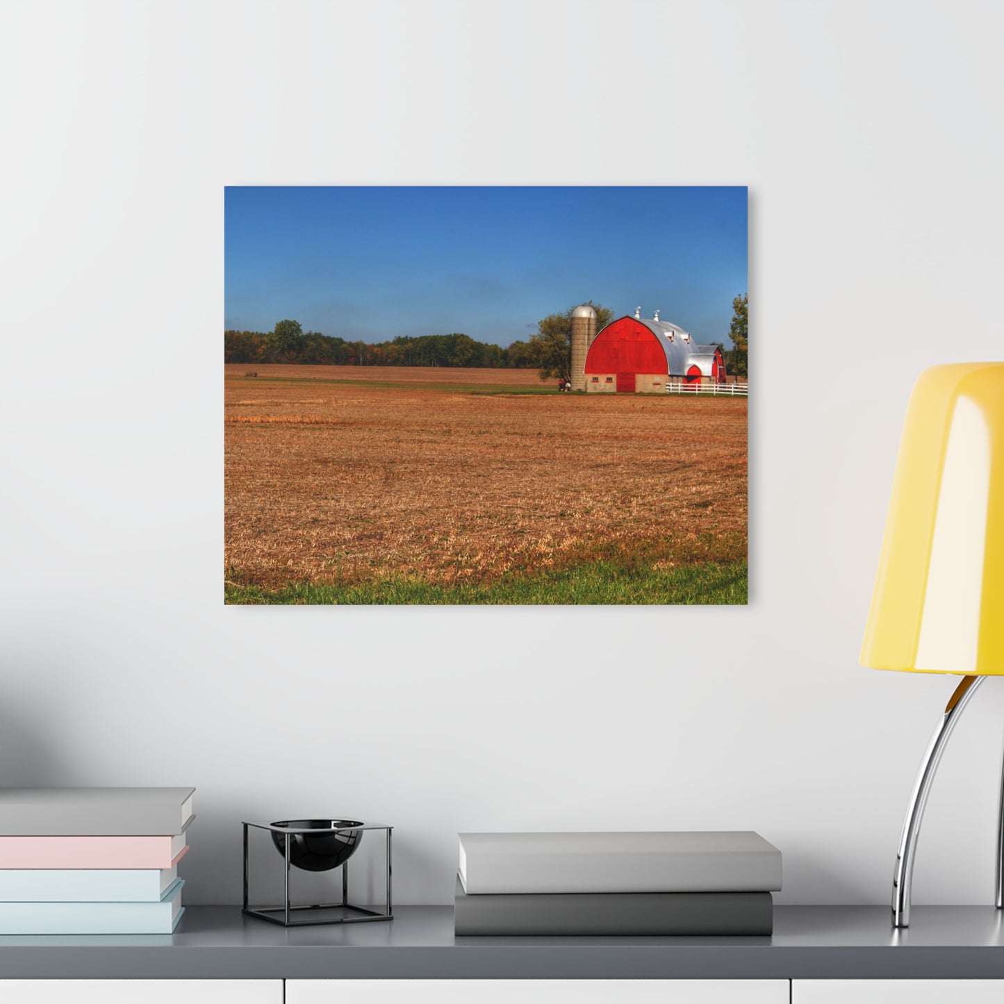 U R There Photography Brown City Wellman Line Road Red Rustic Farmhouse Acrylic Wall Print