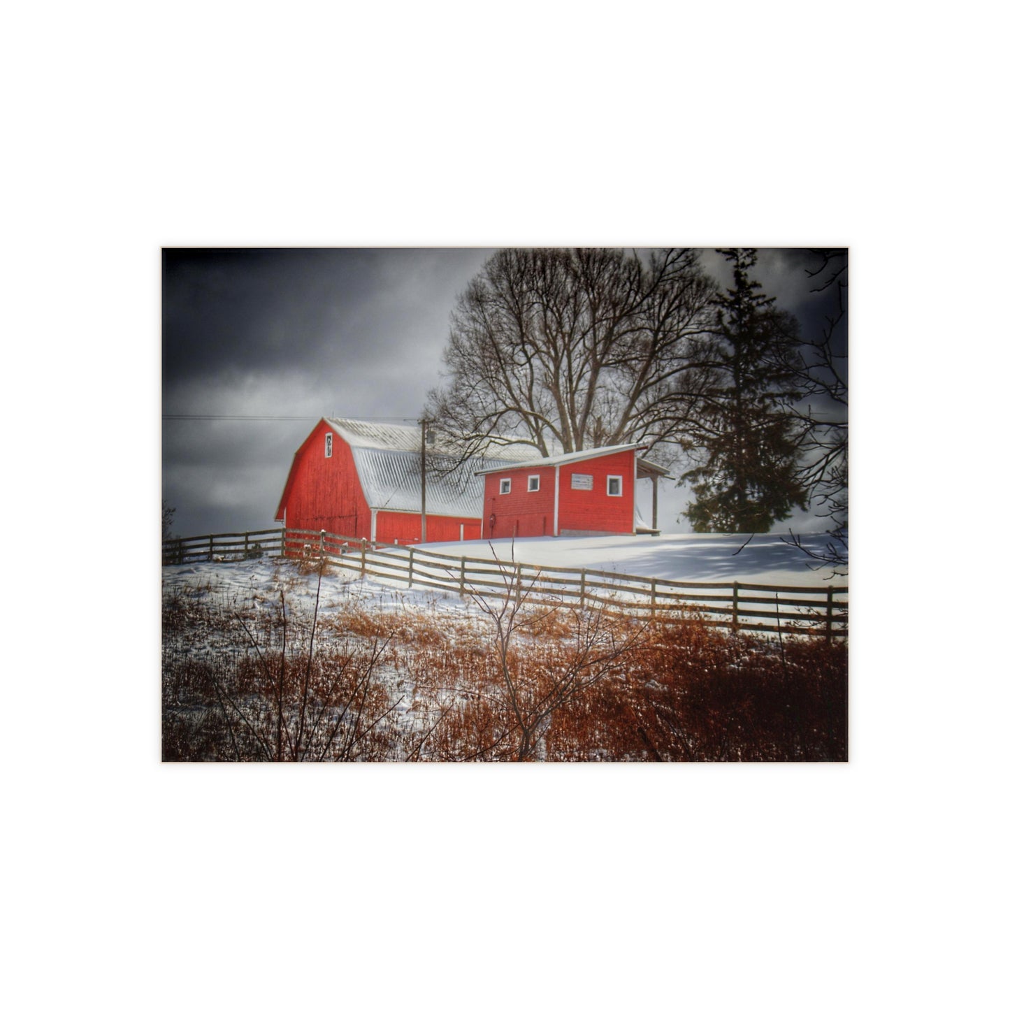 U R There Photography Catlin Red and Fence I Rustic Farmhouse Decorative Ceramic Tile