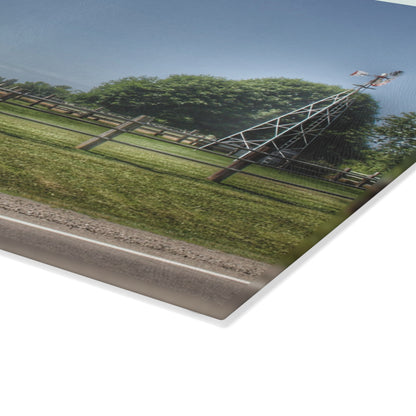 U R There Photography M-90 White and Windmill I Rustic Farmhouse Tempered-Glass Cutting Board