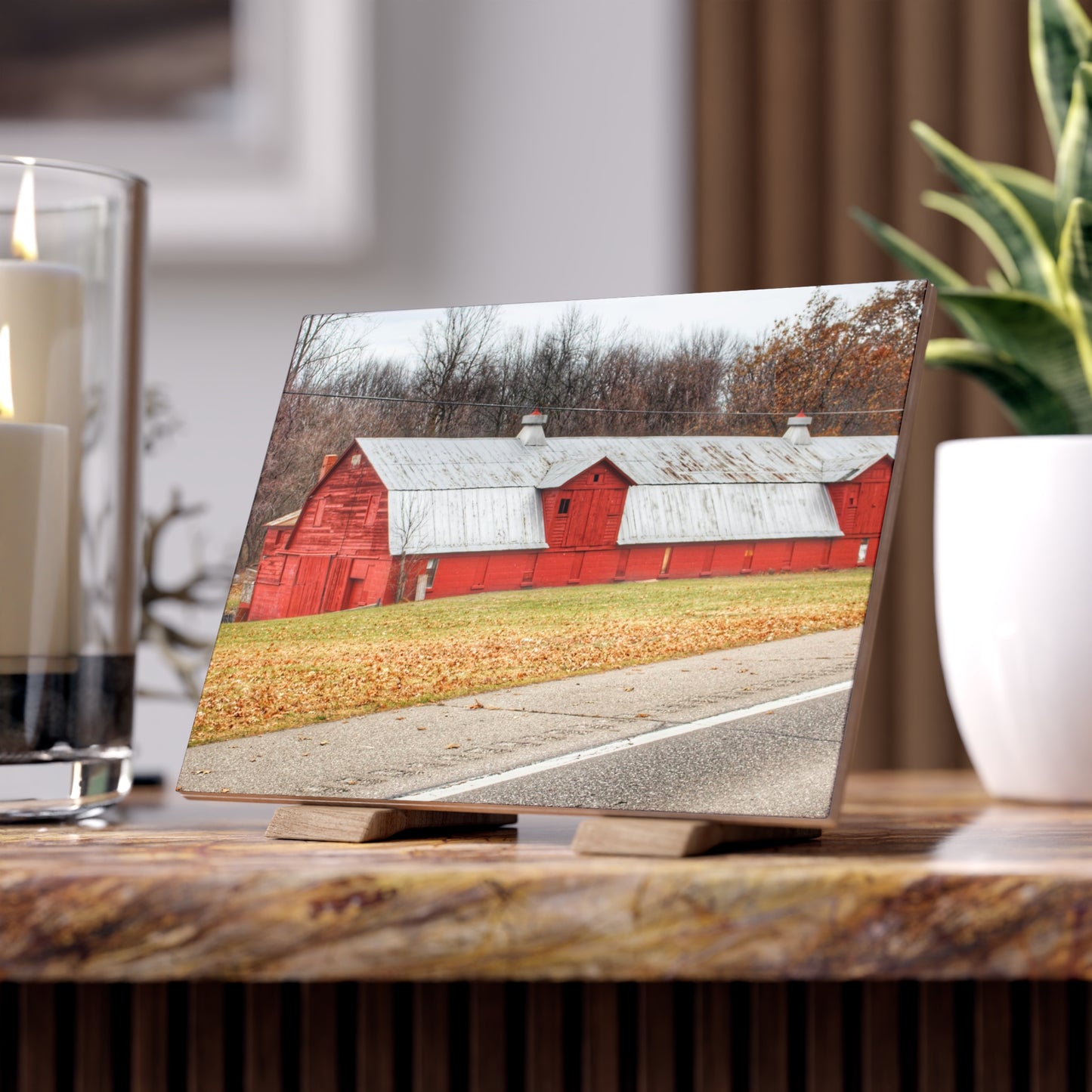 U R There Photography Caseville Red Rustic Farmhouse Decorative Ceramic Tile
