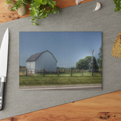 U R There Photography M-90 White and Windmill I Rustic Farmhouse Tempered-Glass Cutting Board