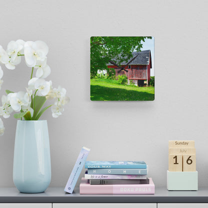 U R There Photography Colwood Road Red Rustic Farmhouse Acrylic Analog Wall Clock