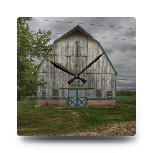 Bristol Road White I Rustic Farmhouse Acrylic Analog Wall Clock 10.75'' × 10.75'' (Square)