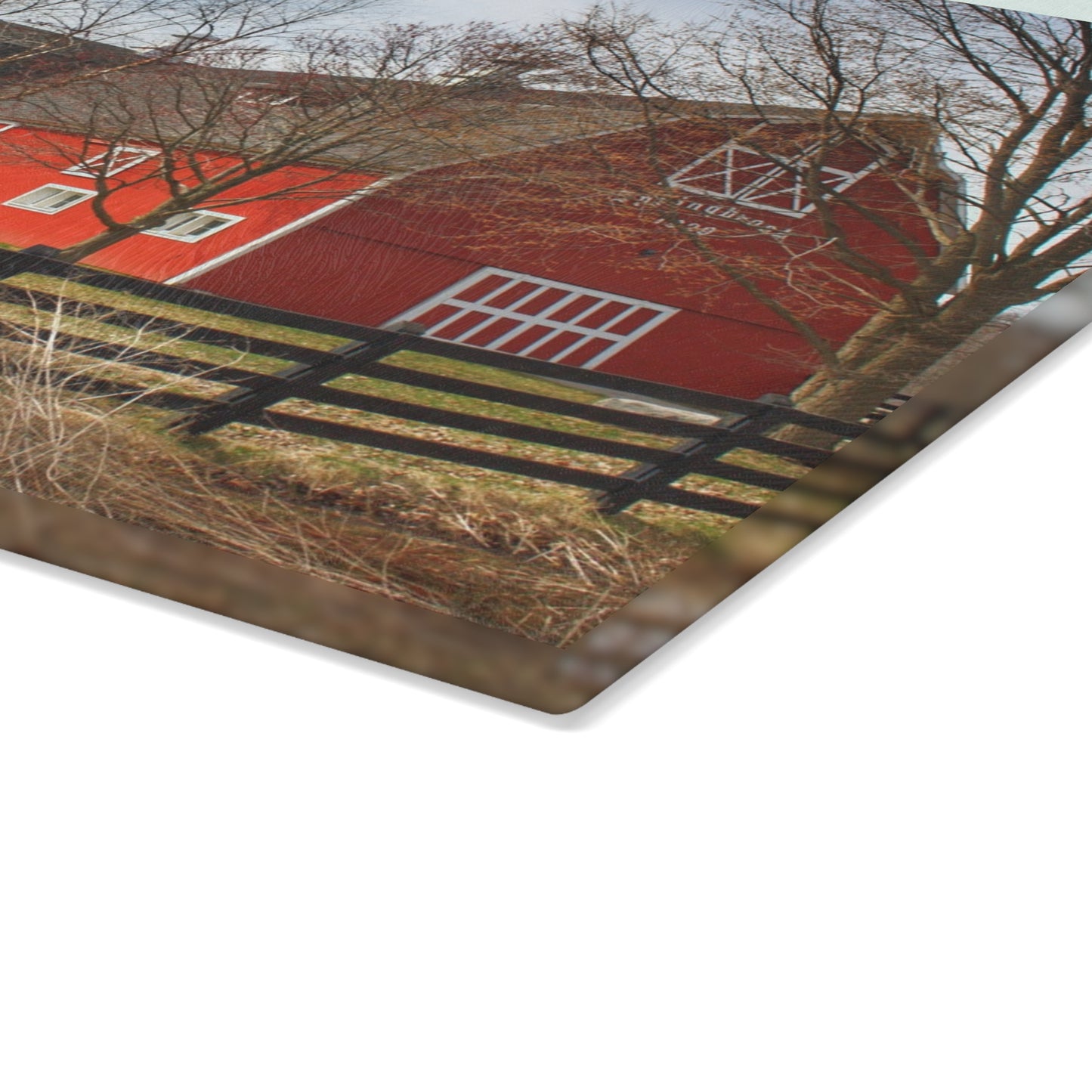 U R There Photography Thornville Road Red Rustic Farmhouse Tempered-Glass Cutting Board