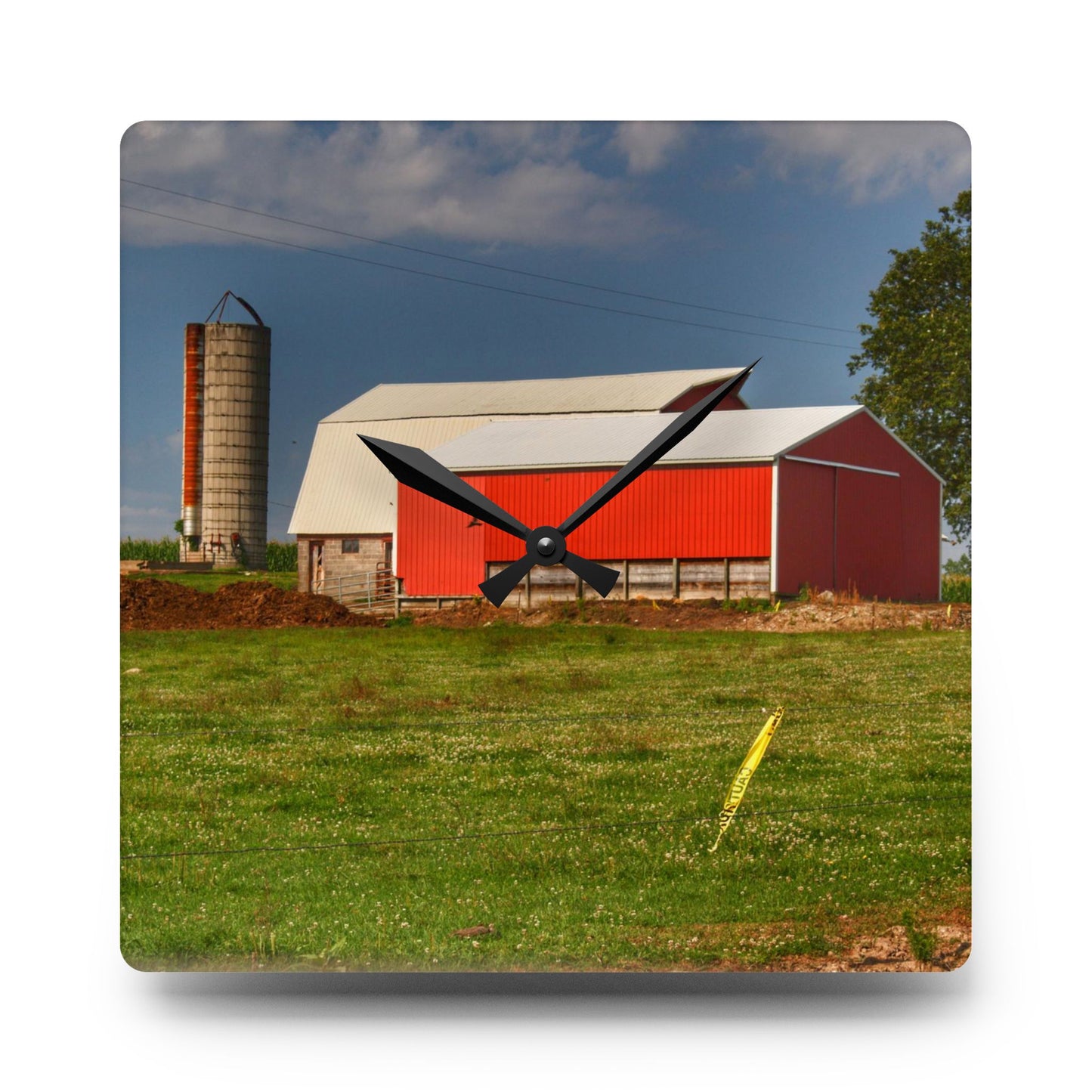U R There Photography Clifford Farm and Silo Rustic Farmhouse Acrylic Analog Wall Clock