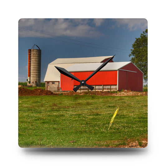 Clifford Farm and Silo Rustic Farmhouse Acrylic Analog Wall Clock 10.75'' × 10.75'' (Square)