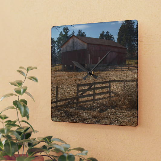 U R There Photography Hough Road Rural Red Rustic Farmhouse Acrylic Analog Wall Clock