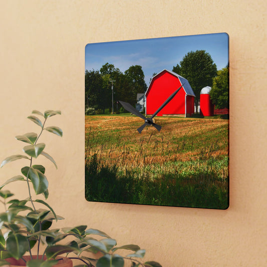 U R There Photography Bristol Road Red and Silo Rustic Farmhouse Wall Clock