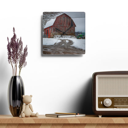 U R There Photography Marathon Road Red in Winter Rustic Farmhouse Acrylic Analog Wall Clock