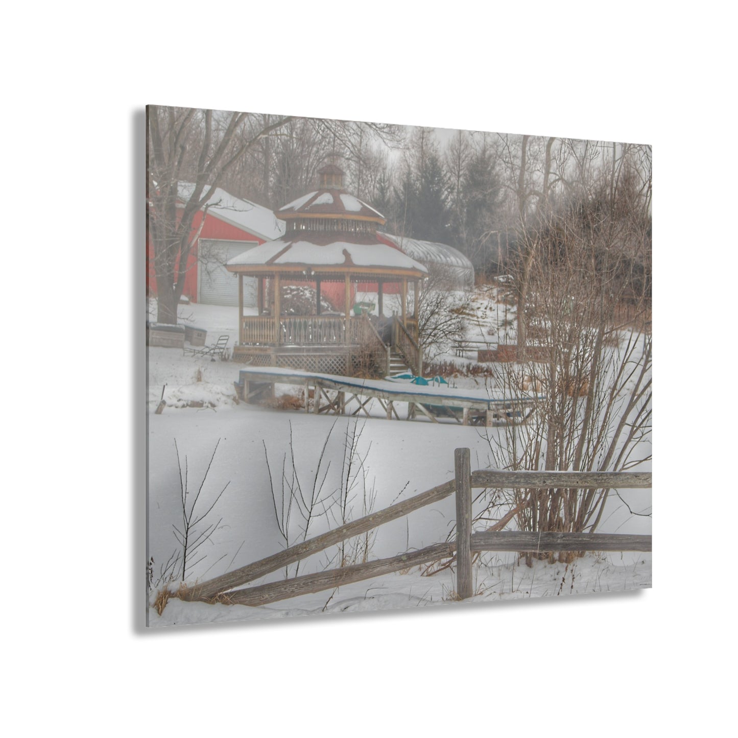 U R There Photography Columbiaville Gazebo in Winter Rustic Farmhouse Acrylic Wall Print