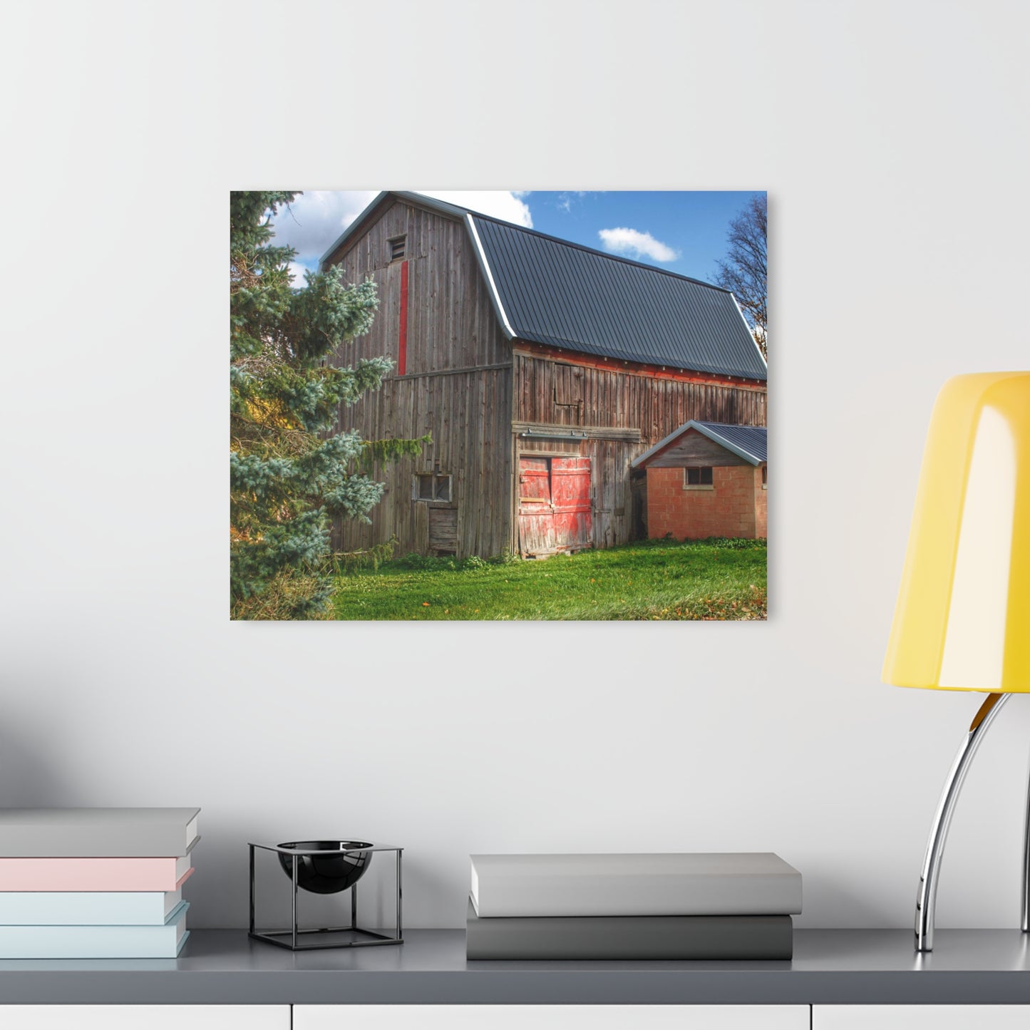 U R There Photography East Leonard Road Red Rustic Farmhouse Acrylic Wall Print 30″ x 20″ (Horizontal) 0.25''