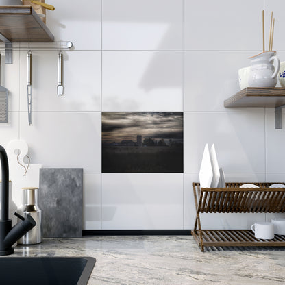 U R There Photography Across the Field on Brown City Road Rustic Farmhouse Decorative Ceramic Tile