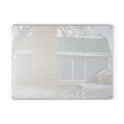 U R There Photography Hollow Corners Grey and Silo Rustic Farmhouse Tempered-Glass Cutting Board