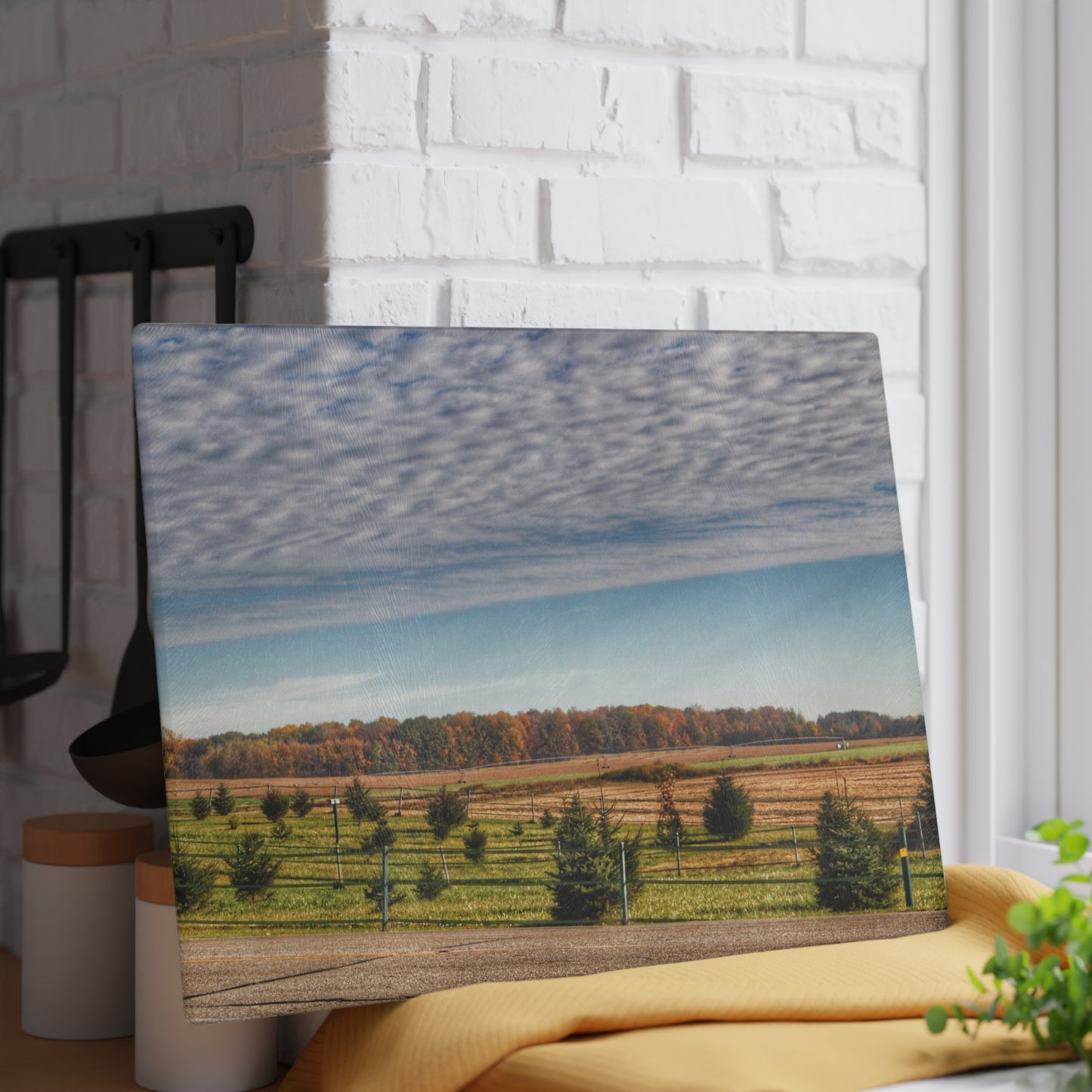 U R There Photography Fences, Firs and Fall Rustic Farmhouse Tempered-Glass Cutting Board