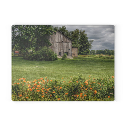 U R There Photography Millington Road Lilly Grey Rustic Farmhouse Tempered-Glass Cutting Board