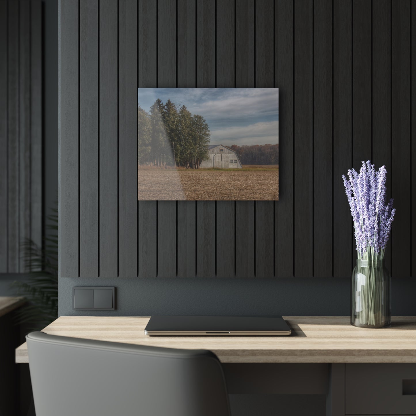 U R There Photography Grey Quonset Among the Pines Rustic Farmhouse Acrylic Wall Print