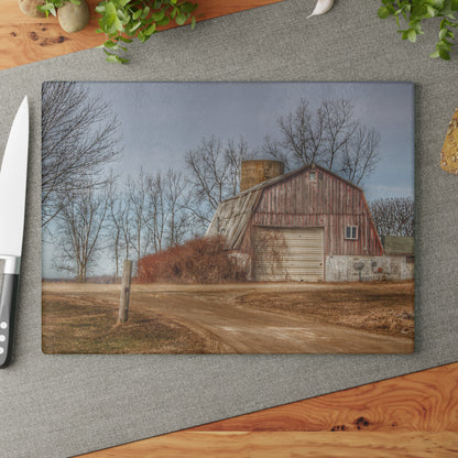 U R There Photography Maple Valley Road Red I Rustic Farmhouse Tempered-Glass Cutting Board