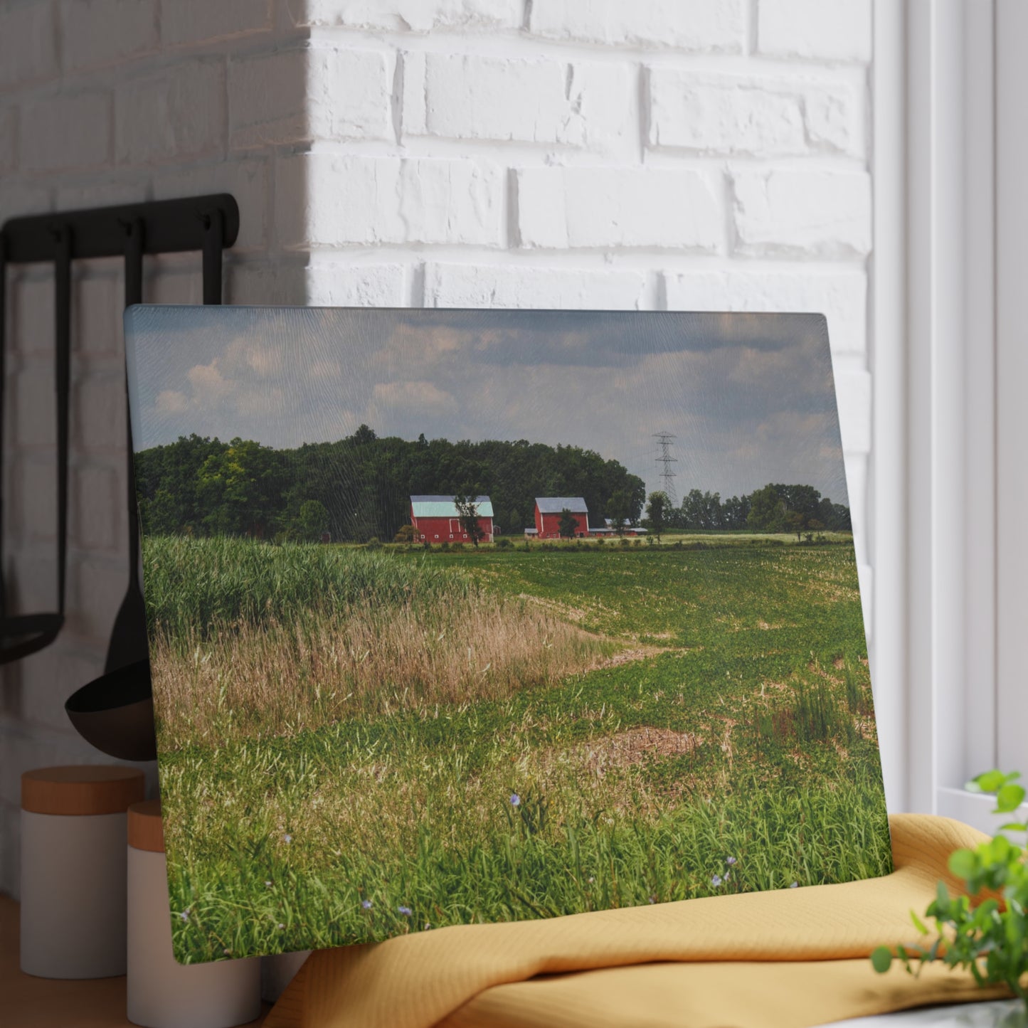 Barn Boutique Rustic Tempered-Glass Cutting Board| Across the Field in Elba II