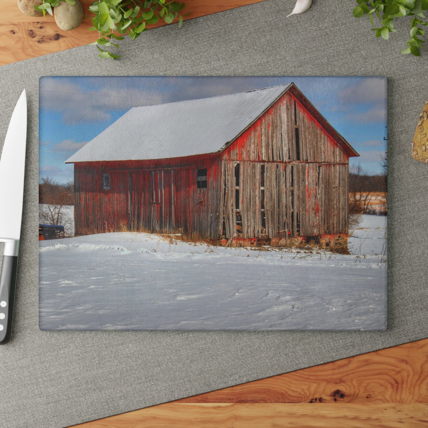 U R There Photography Barnes Road Little Red I Rustic Farmhouse Tempered-Glass Cutting Board