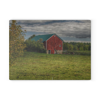 U R There Photography Kingston Plain Road Cow Barn Rustic Farmhouse Tempered-Glass Cutting Board