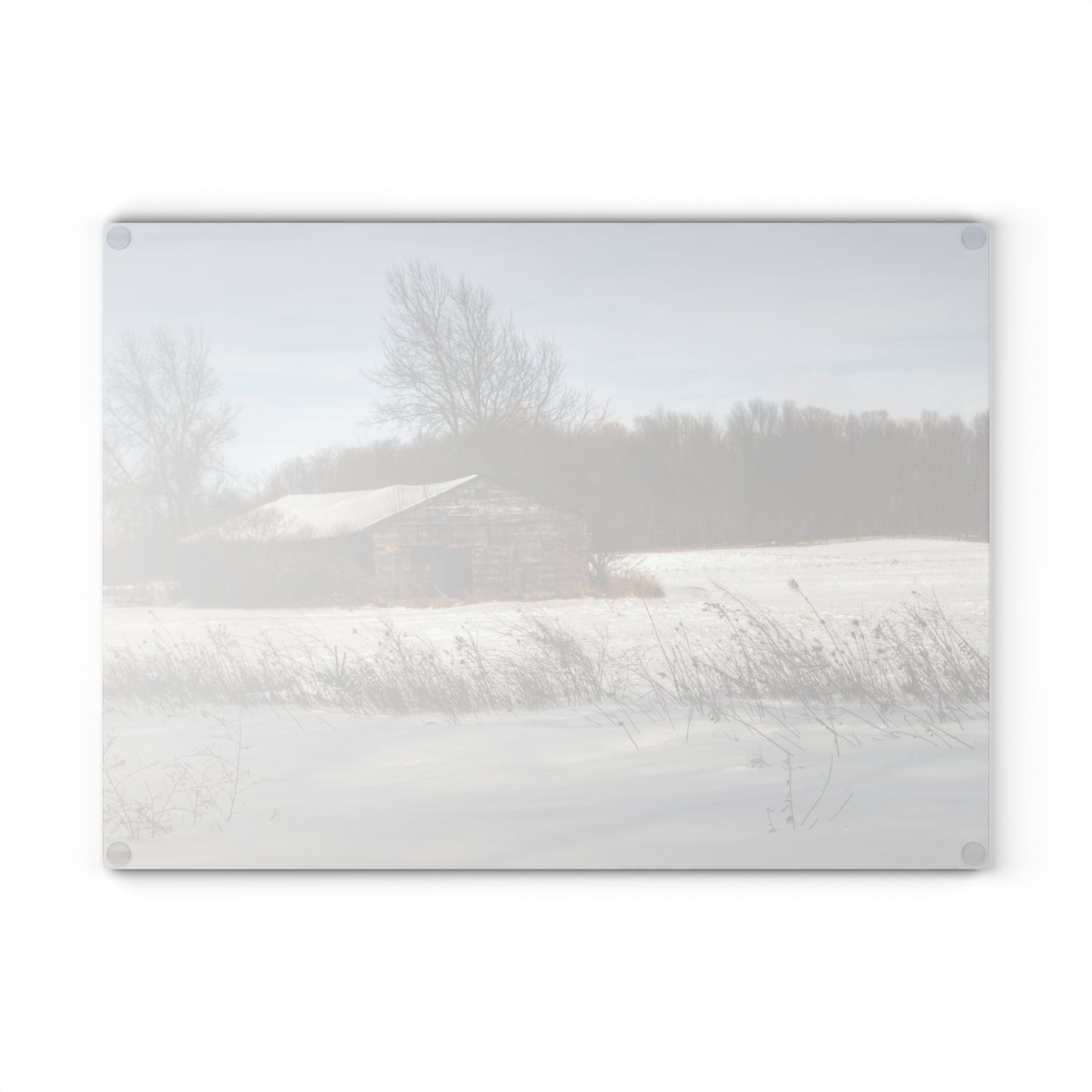 U R There Photography Frozen Grey Shack of Kingston Rustic Farmhouse Tempered-Glass Cutting Board
