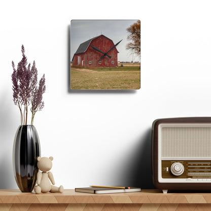 U R There Photography Loomis Road Red Rustic Farmhouse Acrylic Analog Wall Clock