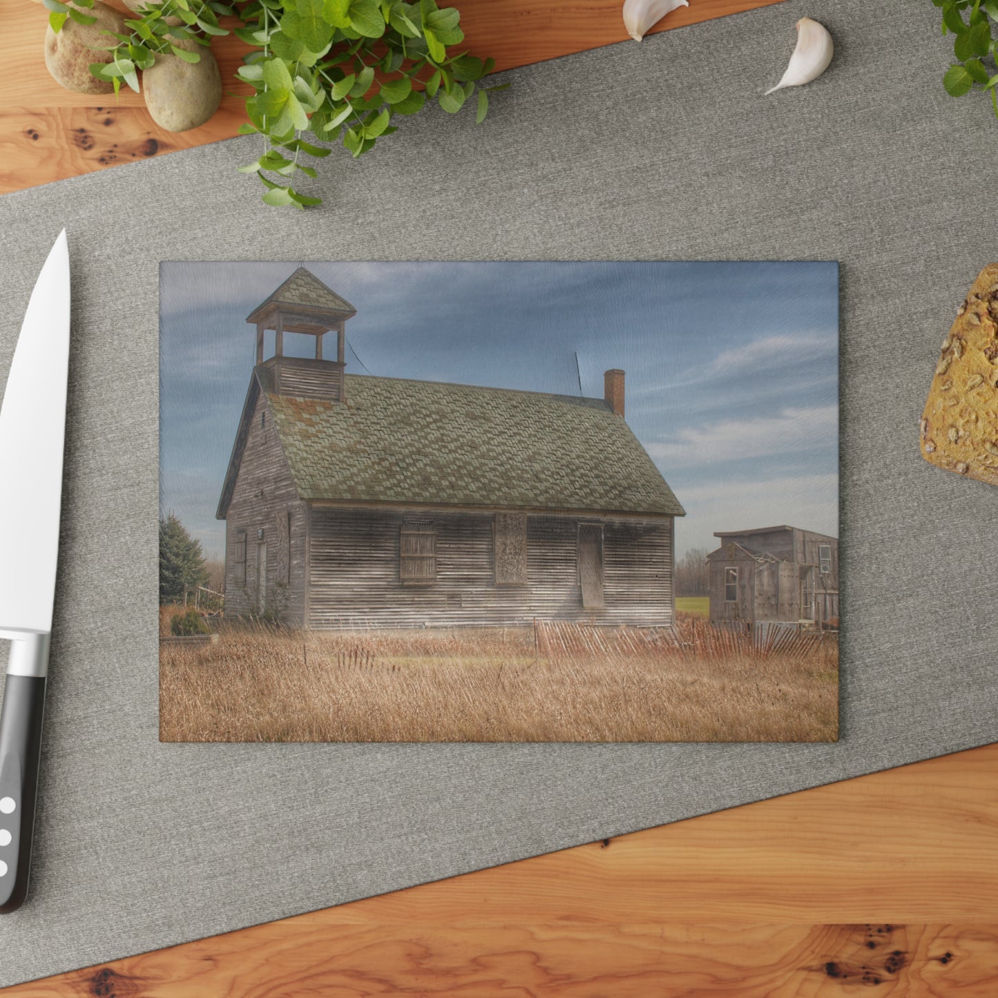 U R There Photography McKenzie Road Old Schoolhouse Rustic Farmhouse Tempered-Glass Cutting Board