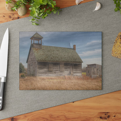 U R There Photography McKenzie Road Old Schoolhouse Rustic Farmhouse Tempered-Glass Cutting Board