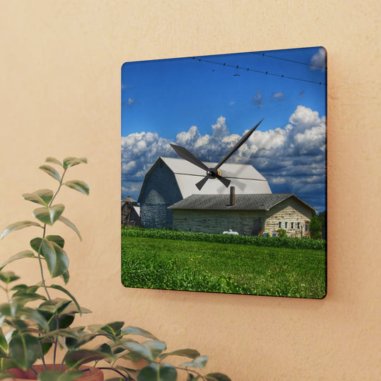 U R There Photography Lake Road Whites Rustic Farmhouse Acrylic Analog Wall Clock