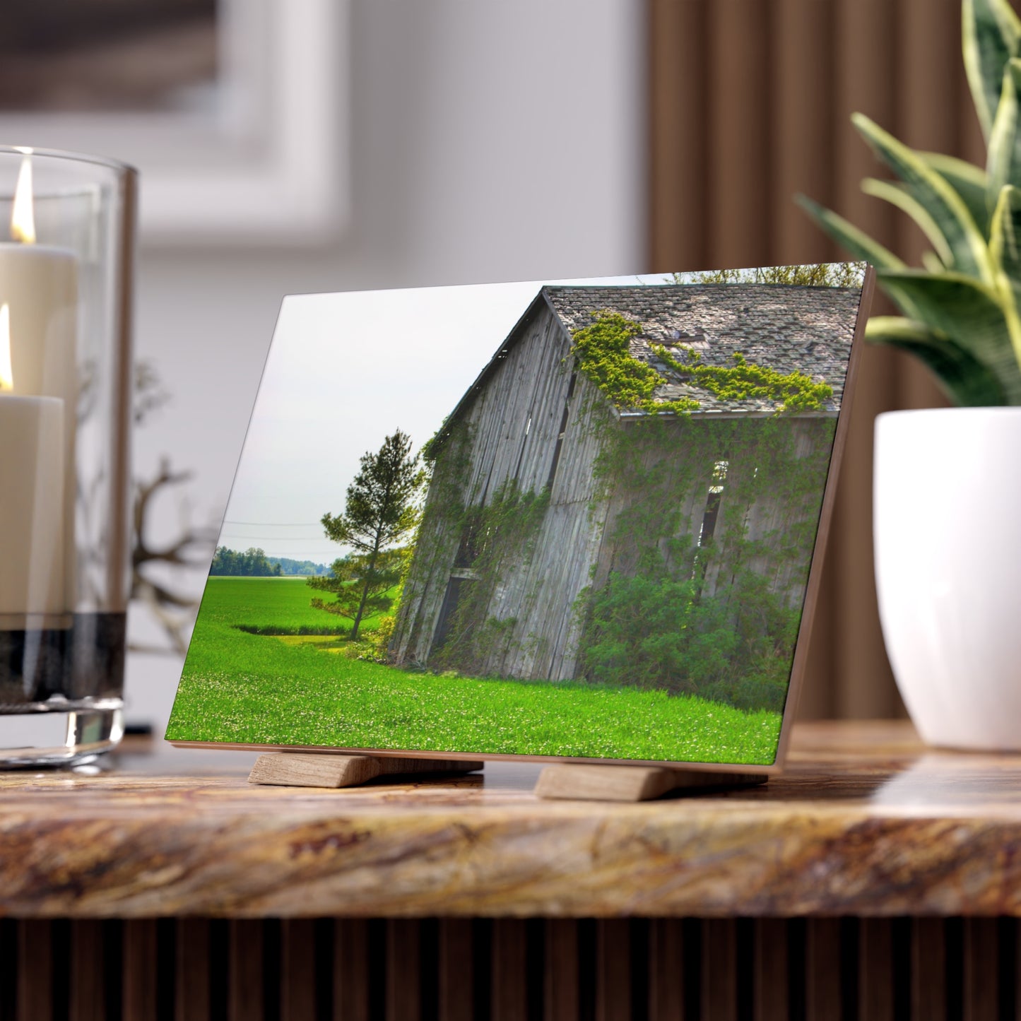 U R There Photography Caro Road Twin Grey I Rustic Farmhouse Decorative Ceramic Tile