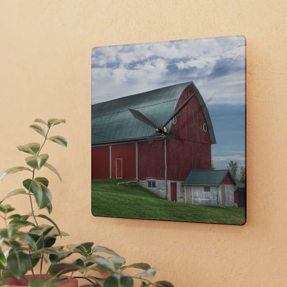 U R There Photography Elmwood Road Red I Rustic Farmhouse Acrylic Analog Wall Clock 10.75'' × 10.75'' (Square)